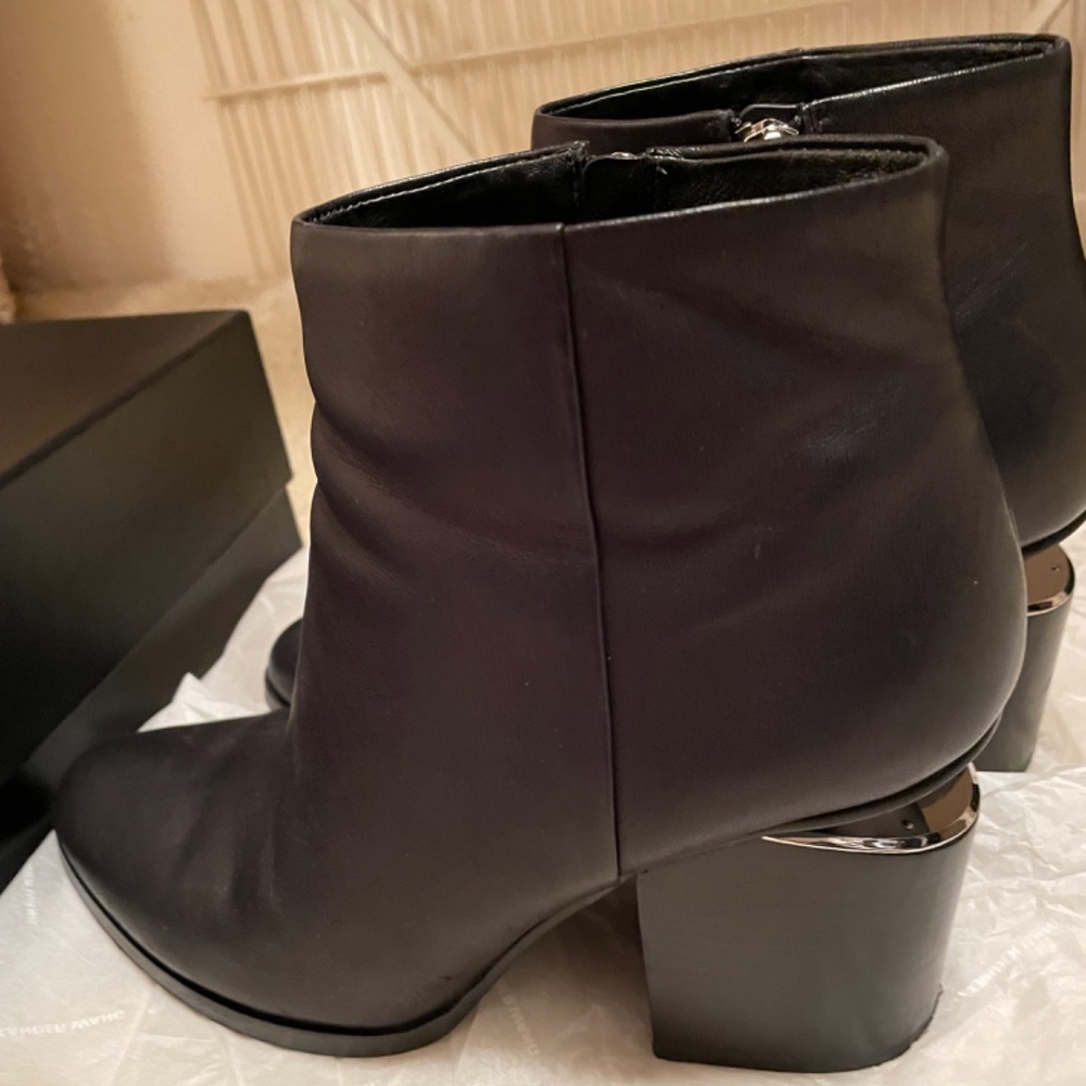 Alexander Wang Gabi Black Ankle Boots Silver Sliced  Heel Sz 40 - Picture 9 of 13